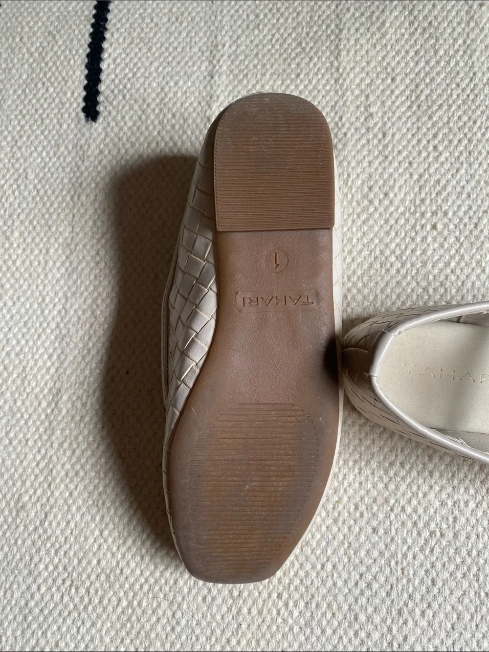 Tahari Kids Cream Mary Jane Woven Flats with Square Toe